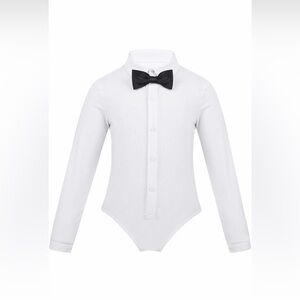 Boys White Long Sleeve Bodysuit Dance Leotard